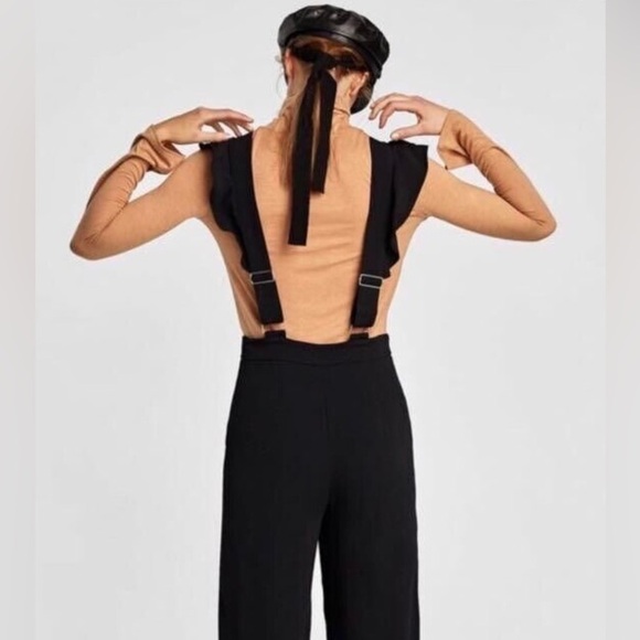 NWT Zara Pinafore Black Ruffled Jumpsuit size Medium - Picture 4 of 14